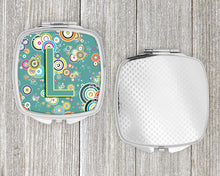 Load image into Gallery viewer, Letter L Circle Circle Teal Initial Alphabet Compact Mirror – Stylish Purse Mirror with Artistic Covers CJ2015-LSCM