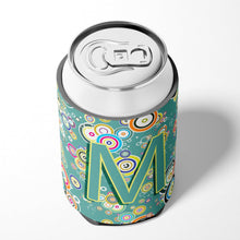 Load image into Gallery viewer, Letter M Circle Circle Teal Initial Alphabet Can or Bottle Hugger CJ2015-MCC