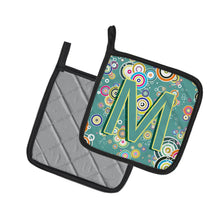 Load image into Gallery viewer, Letter M Circle Circle Teal Initial Alphabet Pot Holders - Set of 2 - Heat-Resistant Kitchen Essentials CJ2015-MPTHD