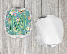 Load image into Gallery viewer, Letter M Circle Circle Teal Initial Alphabet Compact Mirror – Stylish Purse Mirror with Artistic Covers CJ2015-MSCM