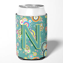Load image into Gallery viewer, Letter N Circle Circle Teal Initial Alphabet Can or Bottle Hugger CJ2015-NCC