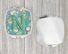 Load image into Gallery viewer, Letter N Circle Circle Teal Initial Alphabet Compact Mirror – Stylish Purse Mirror with Artistic Covers CJ2015-NSCM