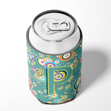 Load image into Gallery viewer, Letter P Circle Circle Teal Initial Alphabet Can or Bottle Hugger CJ2015-PCC