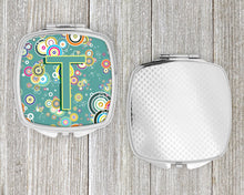 Load image into Gallery viewer, Letter T Circle Circle Teal Initial Alphabet Compact Mirror – Stylish Purse Mirror with Artistic Covers CJ2015-TSCM