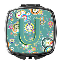 Load image into Gallery viewer, Letter U Circle Circle Teal Initial Alphabet Compact Mirror – Stylish Purse Mirror with Artistic Covers CJ2015-USCM