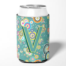 Load image into Gallery viewer, Letter V Circle Circle Teal Initial Alphabet Can or Bottle Hugger CJ2015-VCC