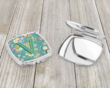 Load image into Gallery viewer, Letter V Circle Circle Teal Initial Alphabet Compact Mirror – Stylish Purse Mirror with Artistic Covers CJ2015-VSCM