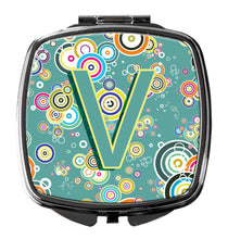 Load image into Gallery viewer, Letter V Circle Circle Teal Initial Alphabet Compact Mirror – Stylish Purse Mirror with Artistic Covers CJ2015-VSCM