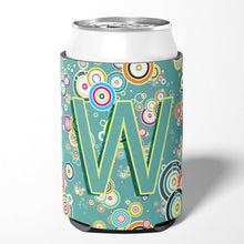Load image into Gallery viewer, Letter W Circle Circle Teal Initial Alphabet Can or Bottle Hugger CJ2015-WCC