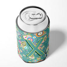 Load image into Gallery viewer, Letter X Circle Circle Teal Initial Alphabet Can or Bottle Hugger CJ2015-XCC