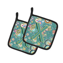 Load image into Gallery viewer, Letter X Circle Circle Teal Initial Alphabet Pot Holders - Set of 2 - Heat-Resistant Kitchen Essentials CJ2015-XPTHD