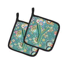 Load image into Gallery viewer, Letter Y Circle Circle Teal Initial Alphabet Pot Holders - Set of 2 - Heat-Resistant Kitchen Essentials CJ2015-YPTHD