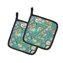 Load image into Gallery viewer, Letter Z Circle Circle Teal Initial Alphabet Pot Holders - Set of 2 - Heat-Resistant Kitchen Essentials CJ2015-ZPTHD