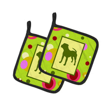 Load image into Gallery viewer, Lime Green Dots Pit Bull Pot Holders - Set of 2 - Heat-Resistant Kitchen Essentials CK1153PTHD