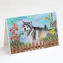 Load image into Gallery viewer, Alaskan Malamute Spring Greeting Cards -  Blank Note Cards – 8-Pack of Artist-Designed Cards with Envelopes