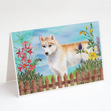 Load image into Gallery viewer, Siberian Husky Spring Greeting Cards -  Blank Note Cards – 8-Pack of Artist-Designed Cards with Envelopes