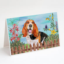 Load image into Gallery viewer, Basset Hound Spring Greeting Cards -  Blank Note Cards – 8-Pack of Artist-Designed Cards with Envelopes