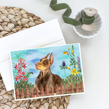 Load image into Gallery viewer, Doberman Pinscher Spring Greeting Cards -  Blank Note Cards – 8-Pack of Artist-Designed Cards with Envelopes
