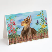 Load image into Gallery viewer, Doberman Pinscher Spring Greeting Cards -  Blank Note Cards – 8-Pack of Artist-Designed Cards with Envelopes