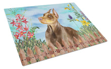 Load image into Gallery viewer, Doberman Pinscher Spring Glass Cutting Boards – Durable, Decorative Kitchen Art Large CK1271LCB