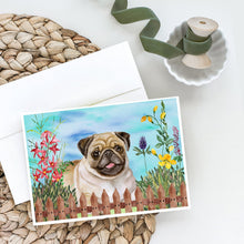 Load image into Gallery viewer, Fawn Pug Spring Greeting Cards -  Blank Note Cards – 8-Pack of Artist-Designed Cards with Envelopes