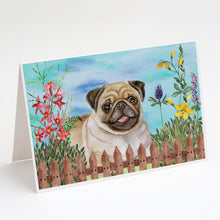 Load image into Gallery viewer, Fawn Pug Spring Greeting Cards -  Blank Note Cards – 8-Pack of Artist-Designed Cards with Envelopes
