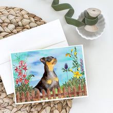 Load image into Gallery viewer, Miniature Pinscher #2 Spring Greeting Cards -  Blank Note Cards – 8-Pack of Artist-Designed Cards with Envelopes