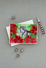 Load image into Gallery viewer, Alaskan Malamute Poinsettas Greeting Cards -  Blank Note Cards – 8-Pack of Artist-Designed Cards with Envelopes