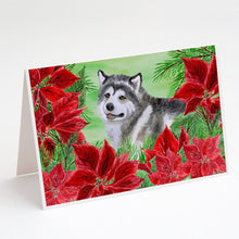 Load image into Gallery viewer, Alaskan Malamute Poinsettas Greeting Cards -  Blank Note Cards – 8-Pack of Artist-Designed Cards with Envelopes