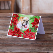 Load image into Gallery viewer, English Bulldog Poinsettas Greeting Cards -  Blank Note Cards – 8-Pack of Artist-Designed Cards with Envelopes