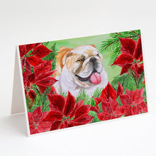 Load image into Gallery viewer, English Bulldog Poinsettas Greeting Cards -  Blank Note Cards – 8-Pack of Artist-Designed Cards with Envelopes