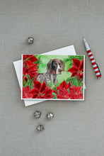 Load image into Gallery viewer, German Shorthaired Pointer Poinsettas Greeting Cards -  Blank Note Cards – 8-Pack of Artist-Designed Cards with Envelopes