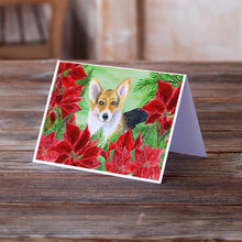 Load image into Gallery viewer, Pembroke Corgi Poinsettas Greeting Cards -  Blank Note Cards – 8-Pack of Artist-Designed Cards with Envelopes