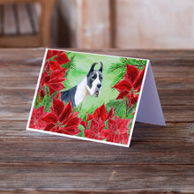 Load image into Gallery viewer, Harlequin Great Dane Poinsettas Greeting Cards -  Blank Note Cards – 8-Pack of Artist-Designed Cards with Envelopes