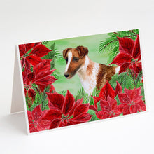 Load image into Gallery viewer, Smooth Fox Terrier Poinsettas Greeting Cards -  Blank Note Cards – 8-Pack of Artist-Designed Cards with Envelopes