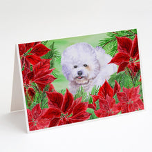 Load image into Gallery viewer, Bichon Frise Poinsettas Greeting Cards -  Blank Note Cards – 8-Pack of Artist-Designed Cards with Envelopes