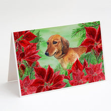 Load image into Gallery viewer, Dachshund Poinsettas Greeting Cards -  Blank Note Cards – 8-Pack of Artist-Designed Cards with Envelopes
