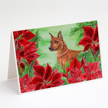 Load image into Gallery viewer, Miniature Pinscher Poinsettas Greeting Cards -  Blank Note Cards – 8-Pack of Artist-Designed Cards with Envelopes