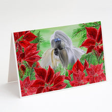 Load image into Gallery viewer, Shih Tzu Poinsettas Greeting Cards -  Blank Note Cards – 8-Pack of Artist-Designed Cards with Envelopes