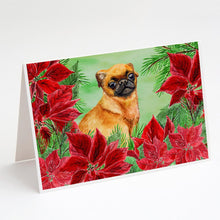 Load image into Gallery viewer, Small Brabant Griffon Poinsettas Greeting Cards -  Blank Note Cards – 8-Pack of Artist-Designed Cards with Envelopes
