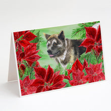 Load image into Gallery viewer, American Akita Poinsettas Greeting Cards -  Blank Note Cards – 8-Pack of Artist-Designed Cards with Envelopes
