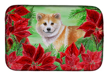 Load image into Gallery viewer, Shiba Inu Poinsettas Dish Drying Mat – Absorbent, Artistic Kitchen Essentials CK1326DDM