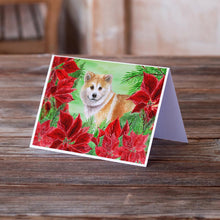 Load image into Gallery viewer, Shiba Inu Poinsettas Greeting Cards -  Blank Note Cards – 8-Pack of Artist-Designed Cards with Envelopes