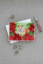 Load image into Gallery viewer, Shiba Inu Poinsettas Greeting Cards -  Blank Note Cards – 8-Pack of Artist-Designed Cards with Envelopes