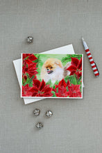 Load image into Gallery viewer, Pomeranian Poinsettas Greeting Cards -  Blank Note Cards – 8-Pack of Artist-Designed Cards with Envelopes