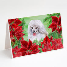 Load image into Gallery viewer, Medium White Poodle Poinsettas Greeting Cards -  Blank Note Cards – 8-Pack of Artist-Designed Cards with Envelopes