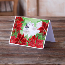 Load image into Gallery viewer, Samoyed Poinsettas Greeting Cards -  Blank Note Cards – 8-Pack of Artist-Designed Cards with Envelopes