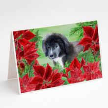Load image into Gallery viewer, Newfoundland Puppy Poinsettas Greeting Cards -  Blank Note Cards – 8-Pack of Artist-Designed Cards with Envelopes