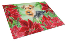 Load image into Gallery viewer, Welsh Terrier Poinsettas Glass Cutting Boards – Durable, Decorative Kitchen Art Large CK1348LCB