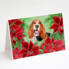 Load image into Gallery viewer, Basset Hound Poinsettas Greeting Cards -  Blank Note Cards – 8-Pack of Artist-Designed Cards with Envelopes